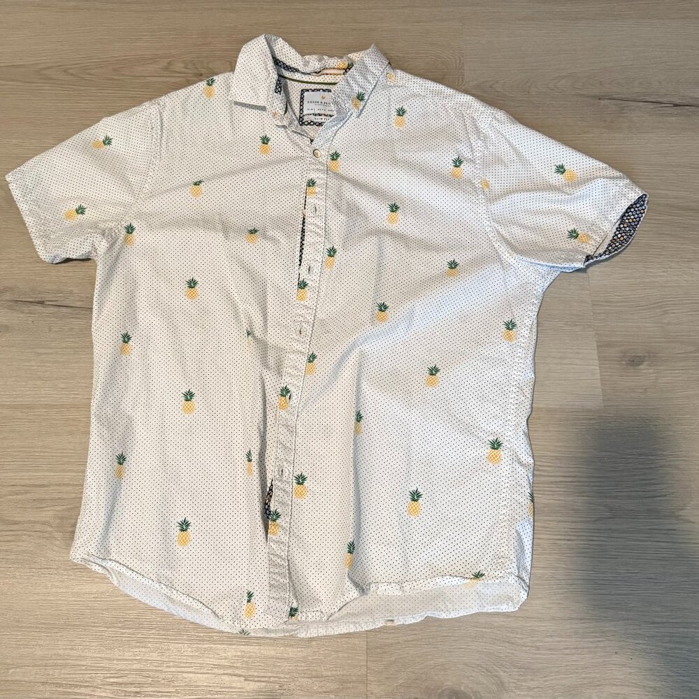 Denim & Flower Button Down (Pineapple Pattern)